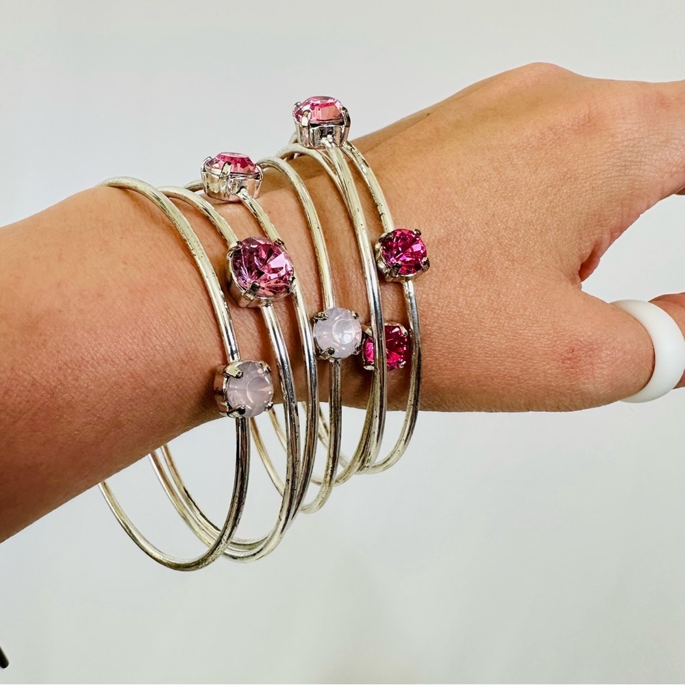 Set of Bangles with Pink Stones